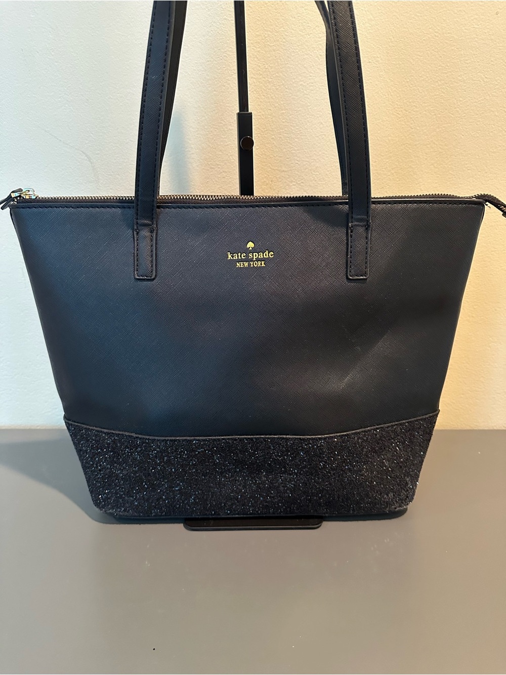 kate spade Greta Court Black Glitter Tote Bag